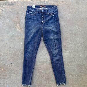 Joe's High Rise Skinny Ankle w Frayed Hem & Exposed Button Front. Sz. 27. EUC